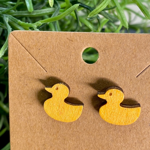 Hand Painted Rubber Duck Wood Stud Earrings - Picture 1 of 1